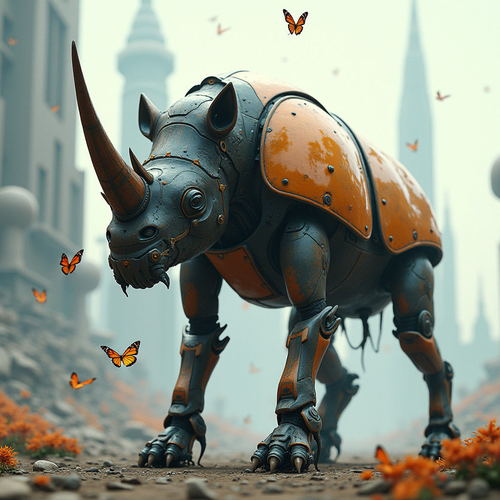 Futuristic Anthropomorphic Beetle in Surreal Cityscape