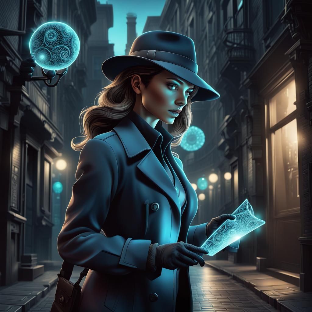 Noir Detective Investigates Bioluminescent Crime Scene