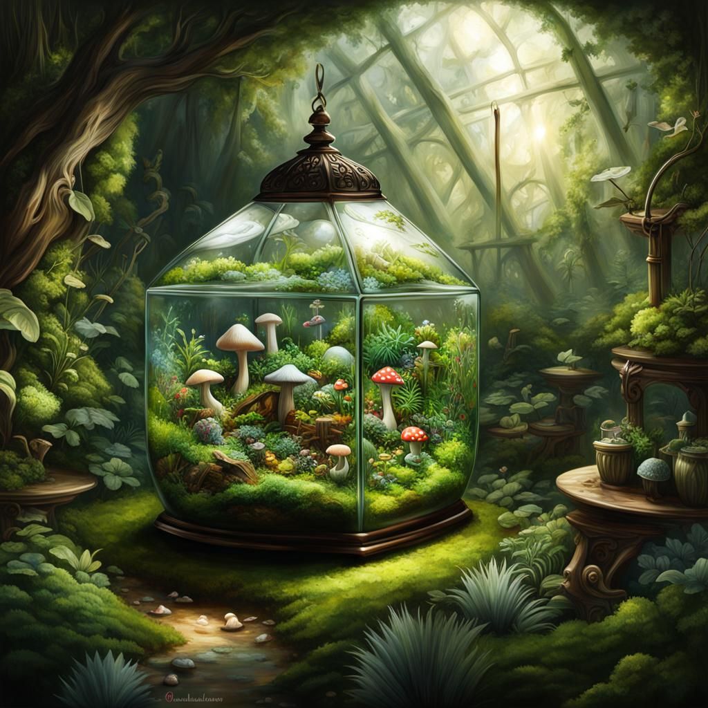 Glass Terrarium Miniature Garden Digital Painting