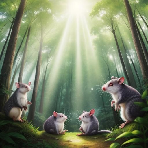 Possums in Forest with Heavenly Sunshine