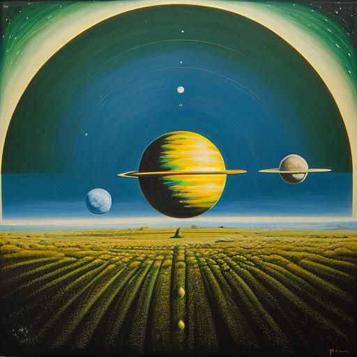 Surreal Solar System with Green Planet, Dali Style