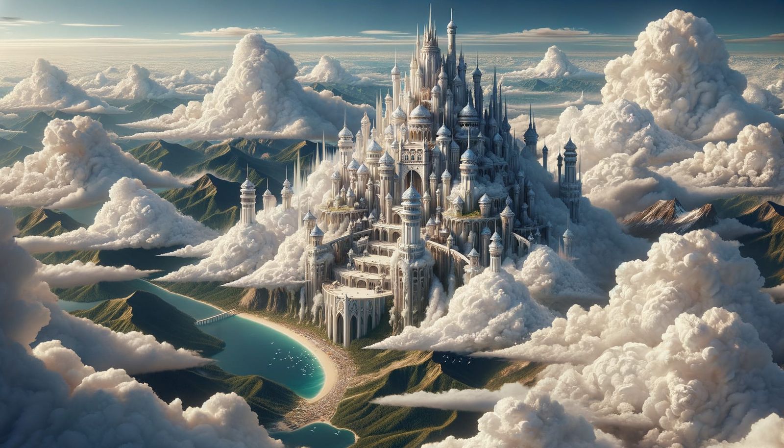 Whimsical Cloud Castle Soars Amidst Majestic Landscape