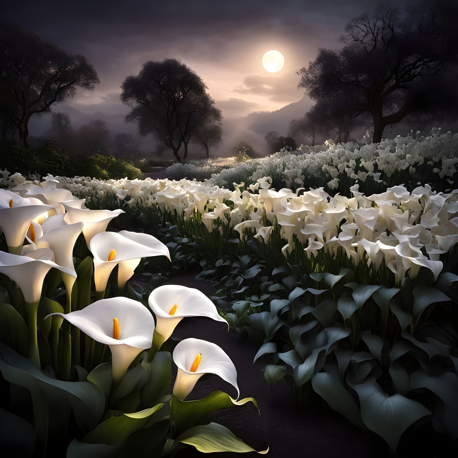 Moonlit Calla Garden