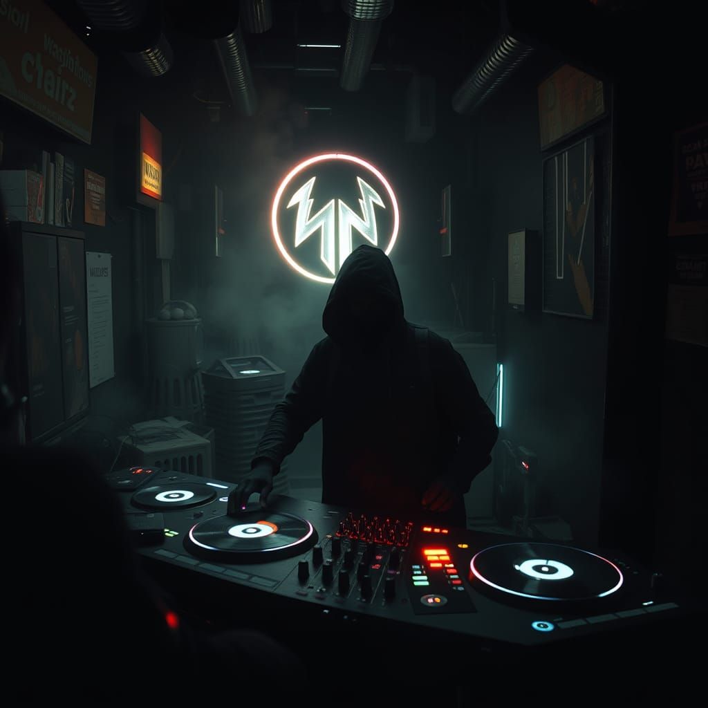 Mysterious DJ in a Dark Alleyway Nightclub Scene