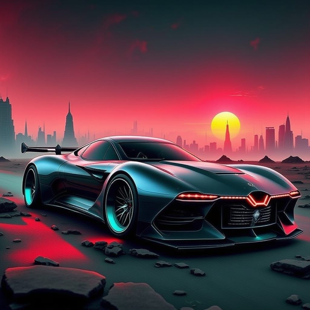 Futuristic Sci-Fi Car in Neon Cyberpunk Style