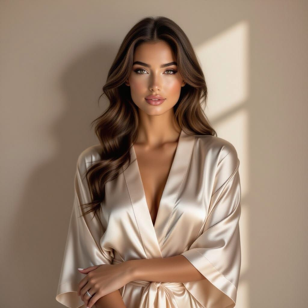 Gorgeous Woman in Silk Robe, Studio Portrait