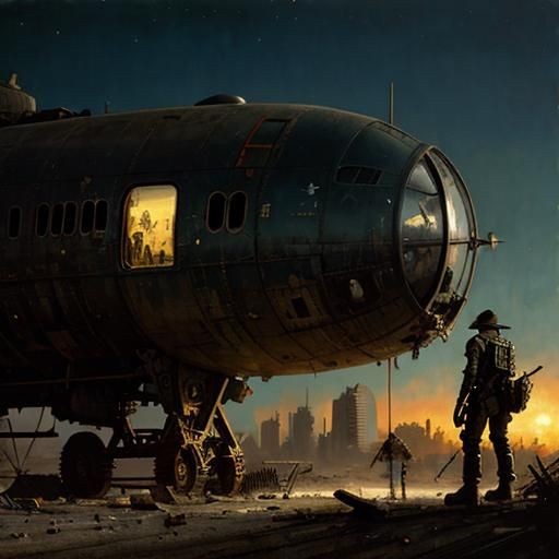 Post-Apocalyptic Wasteland at Night in Fine Art Style
