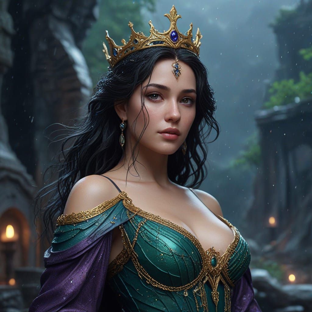 Elegant Aphrodite in Dystopian Ruins, Cyberpunk Fantasy Port...