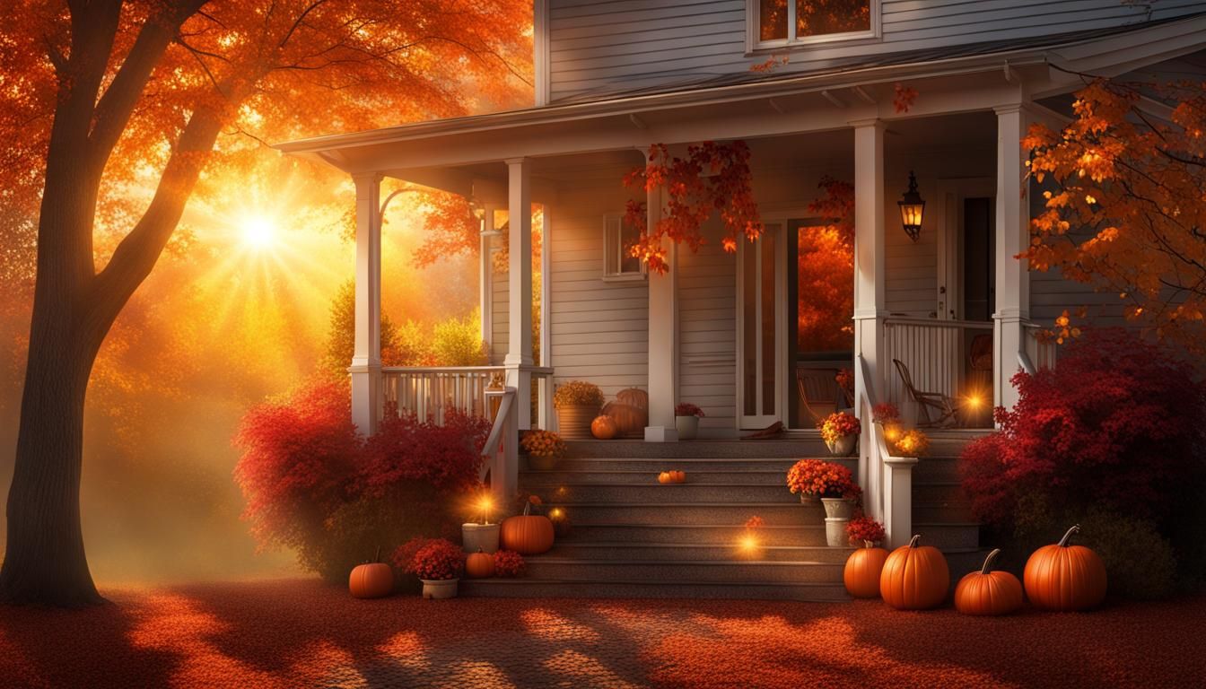 Enchanted Autumn Porch with Sparkling Lights