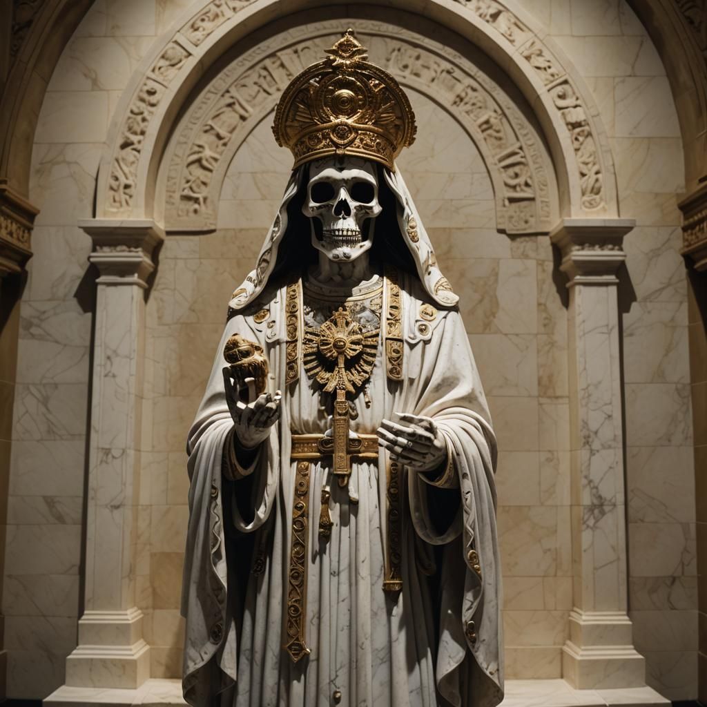 white marble statue of the maccabre santa muerte