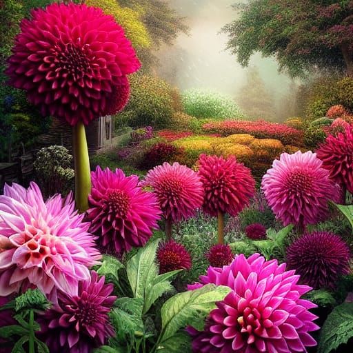 Dahlia Garden: Epic Digital Matte Painting