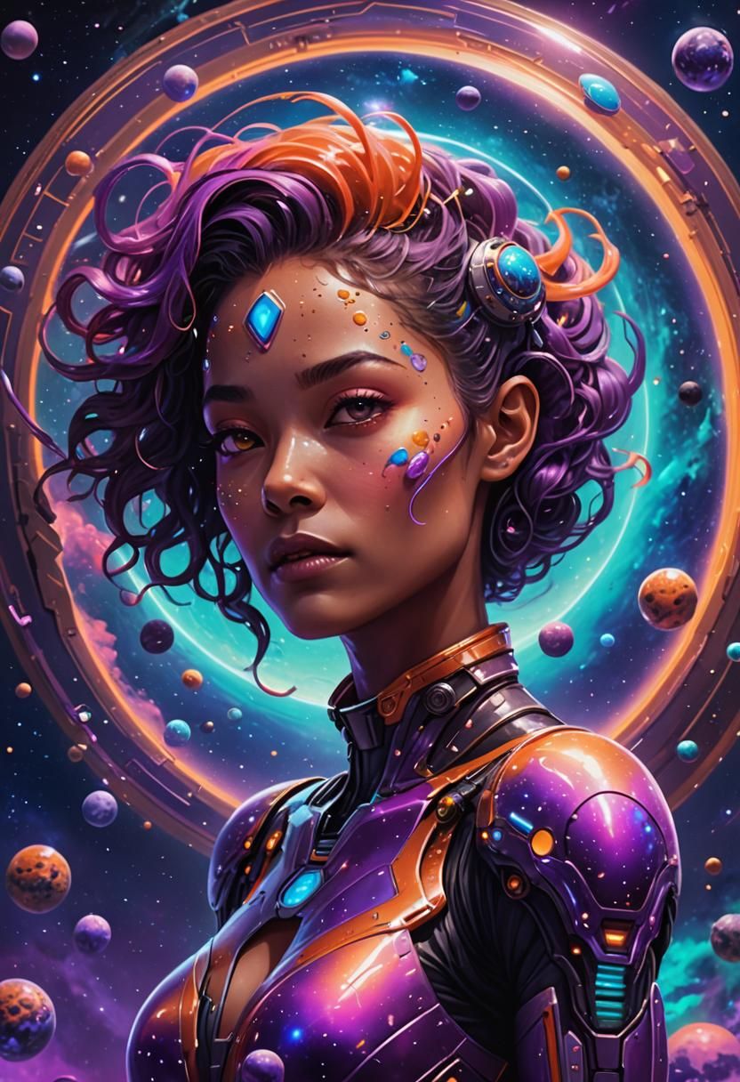 Alien Woman in Space: Vibrant Digital Art