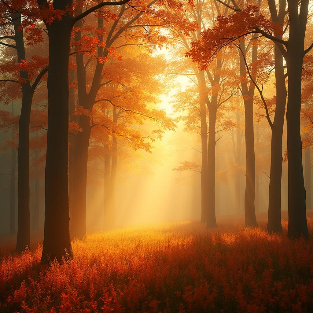 Ethereal Autumn Vapor Landscape at Golden Hour