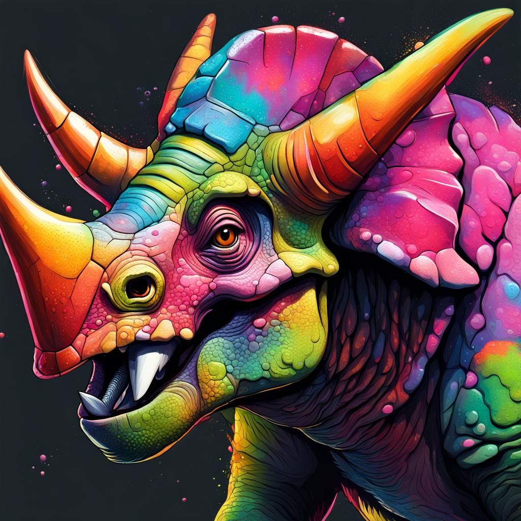 Neon Triceratops Headshot in Graffiti Art Style