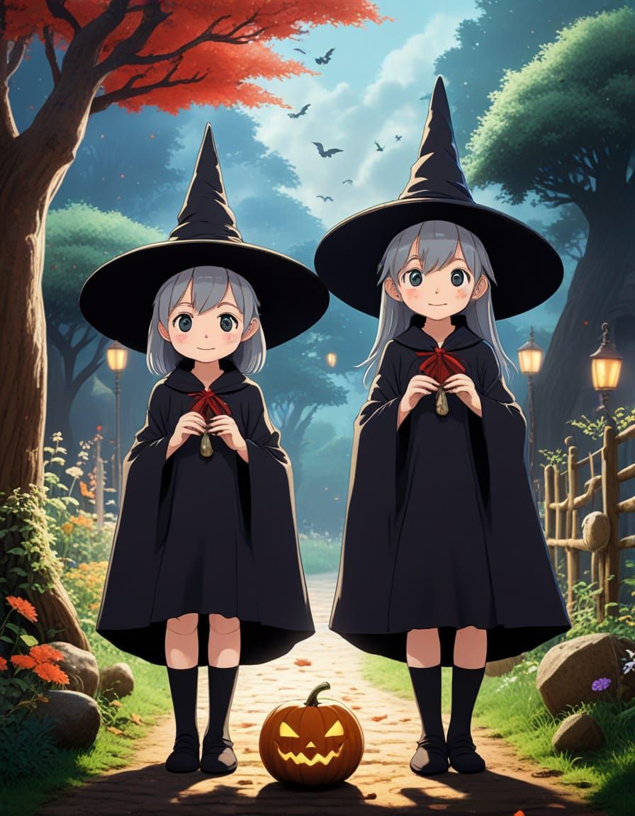 Spirited Young Witches in Whimsical Wonderland