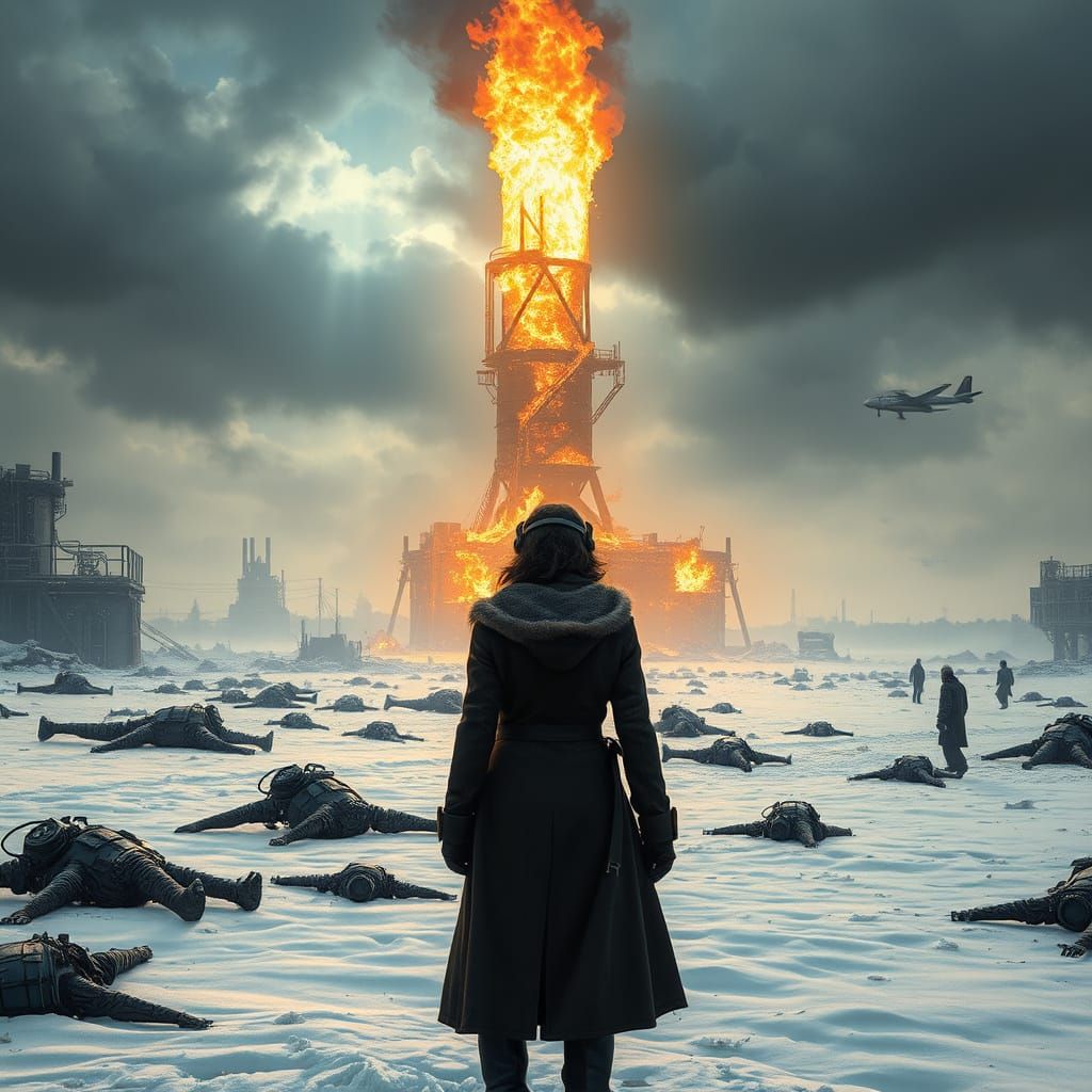 Steampunk Apocalypse: Woman Stands Amidst Ruins of Winterhom...