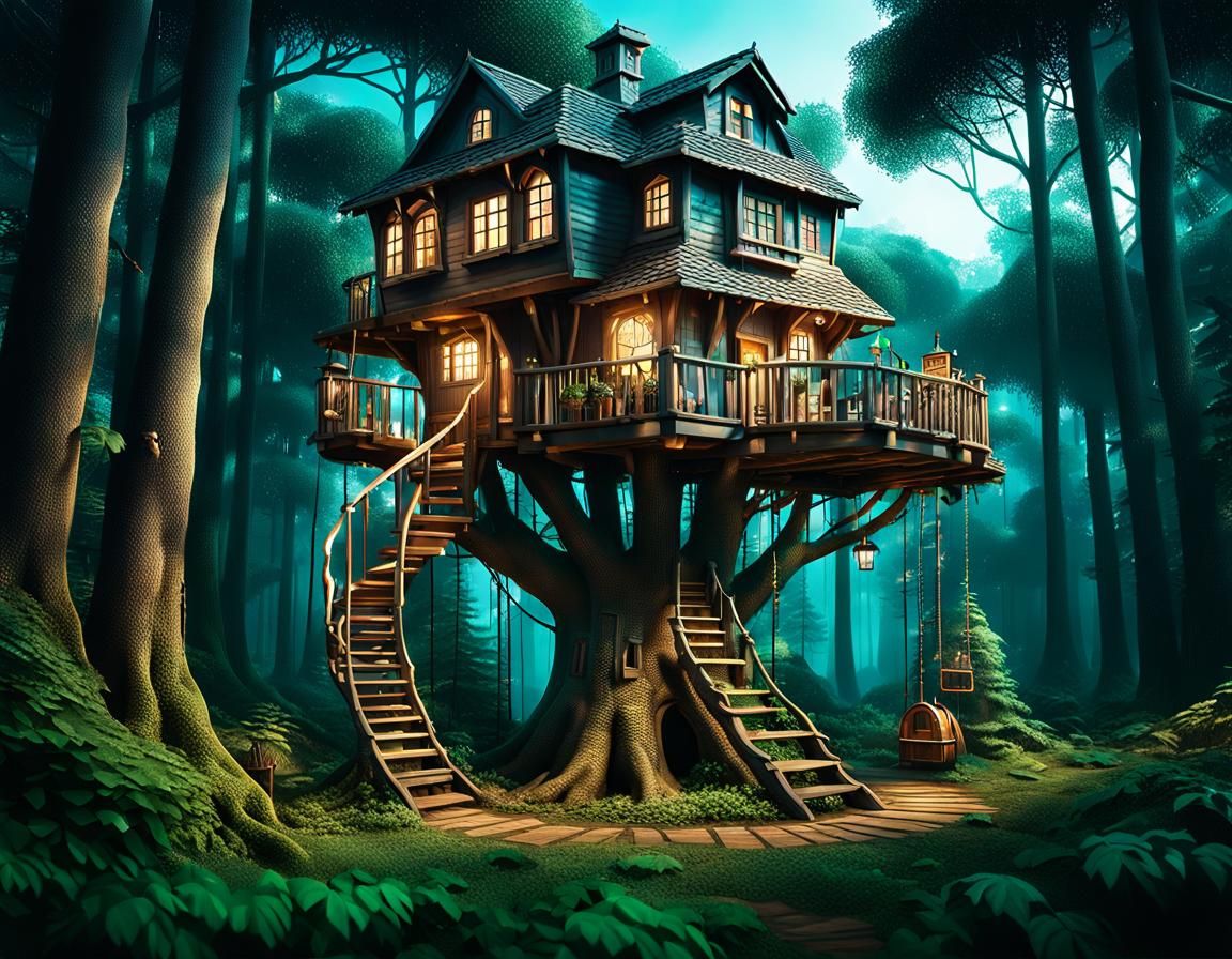 Enchanted Forest Treehouse Neighborhood in 8K