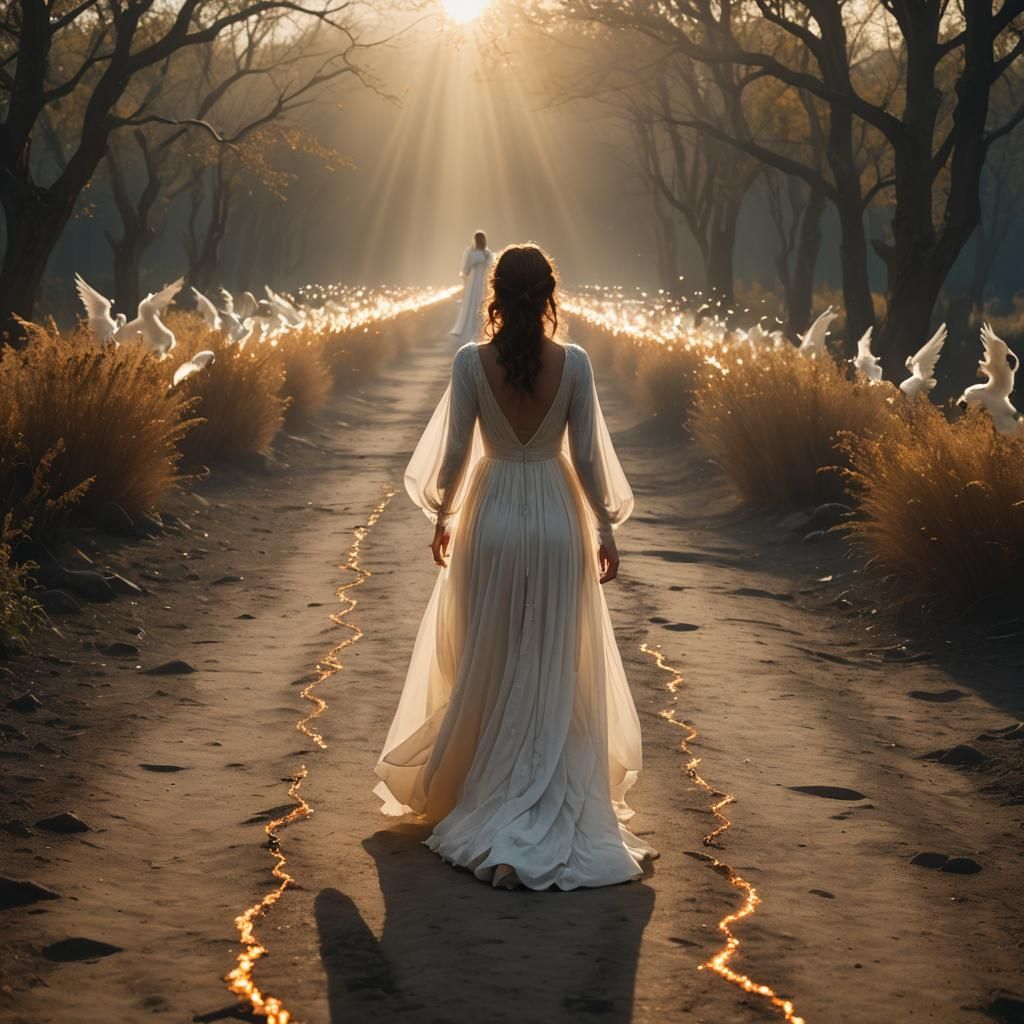 Woman Ascends to Angelic Realm in Divine Light