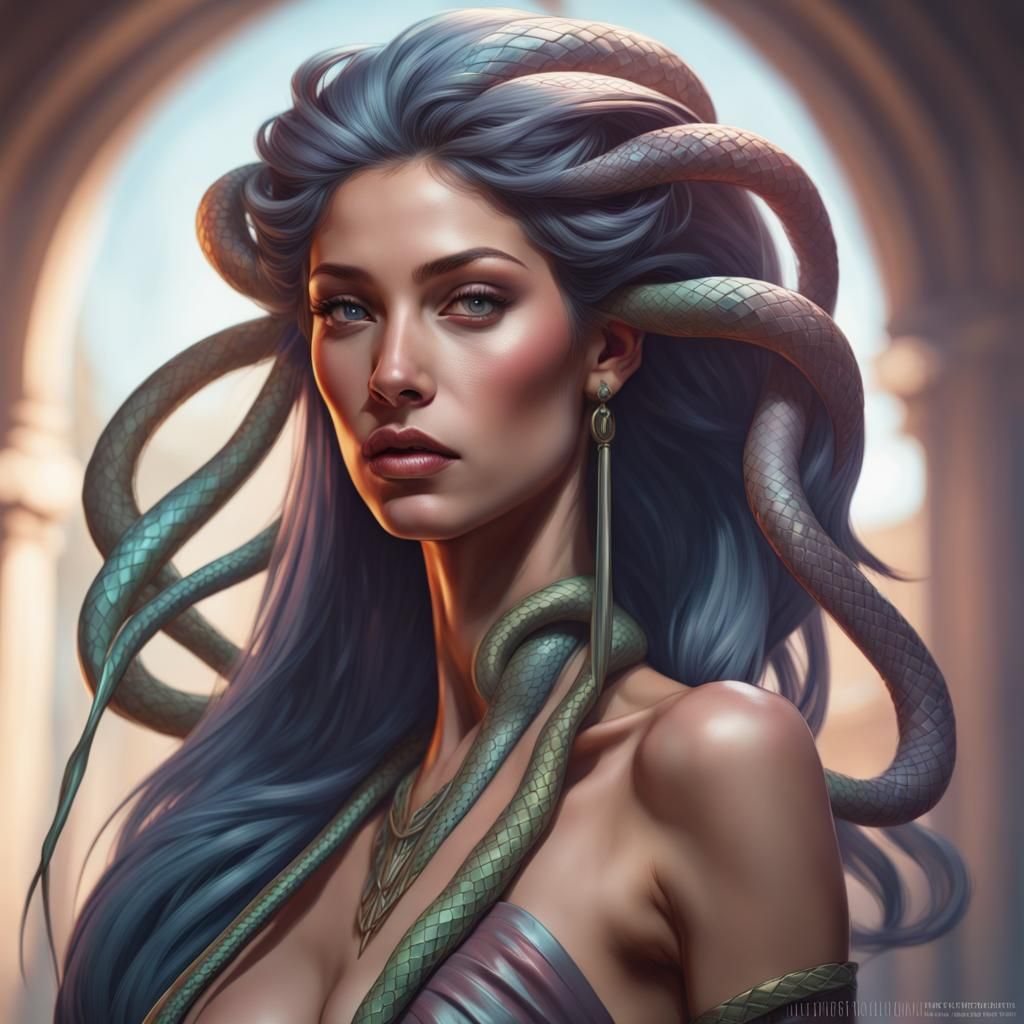 Striking Portrait of a Woman with Snake Hair