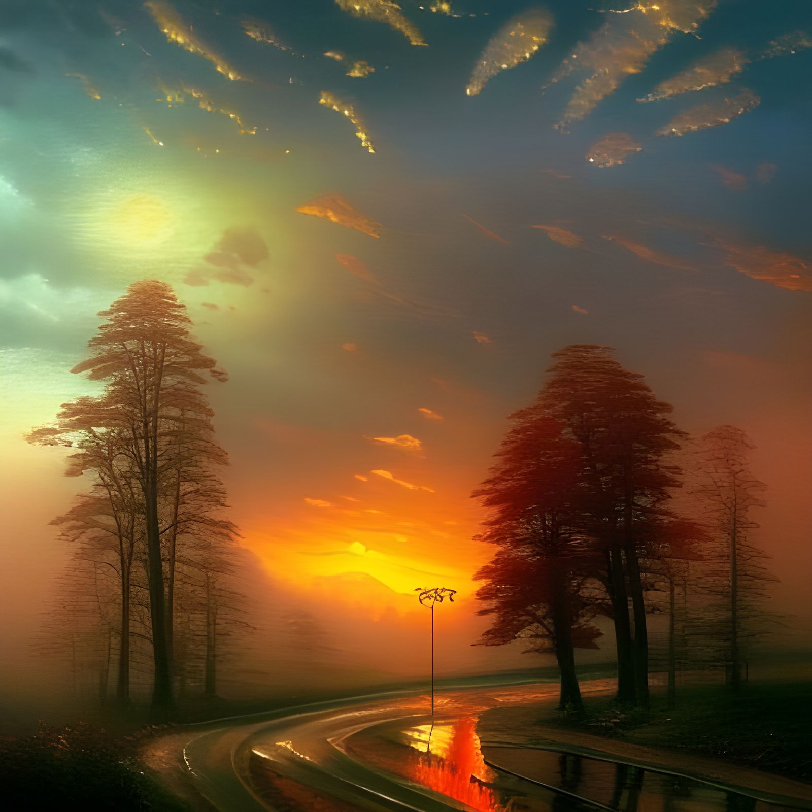 Fiery Arms Reach to Sky in Ethereal Landscape