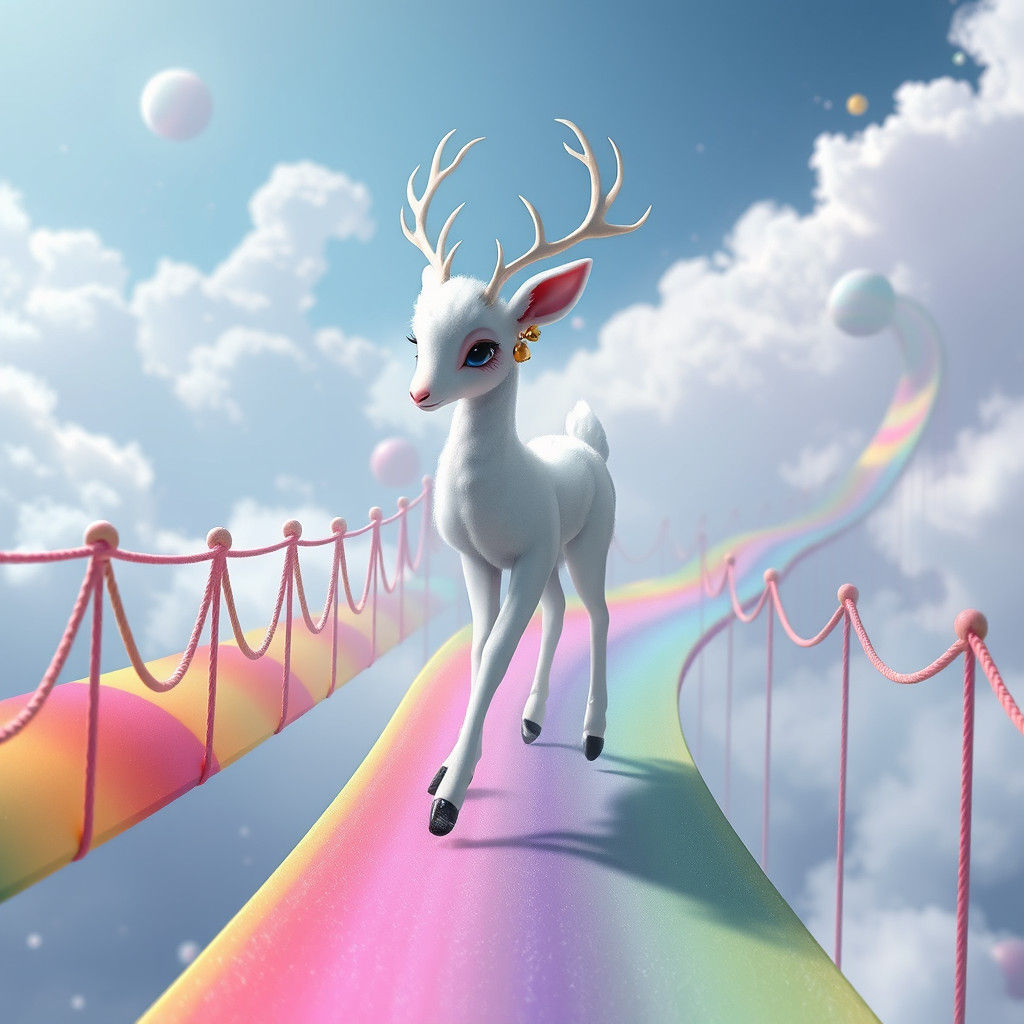 Elegant Deer Creature on Rainbow Bridge: Fantasy Concept Art