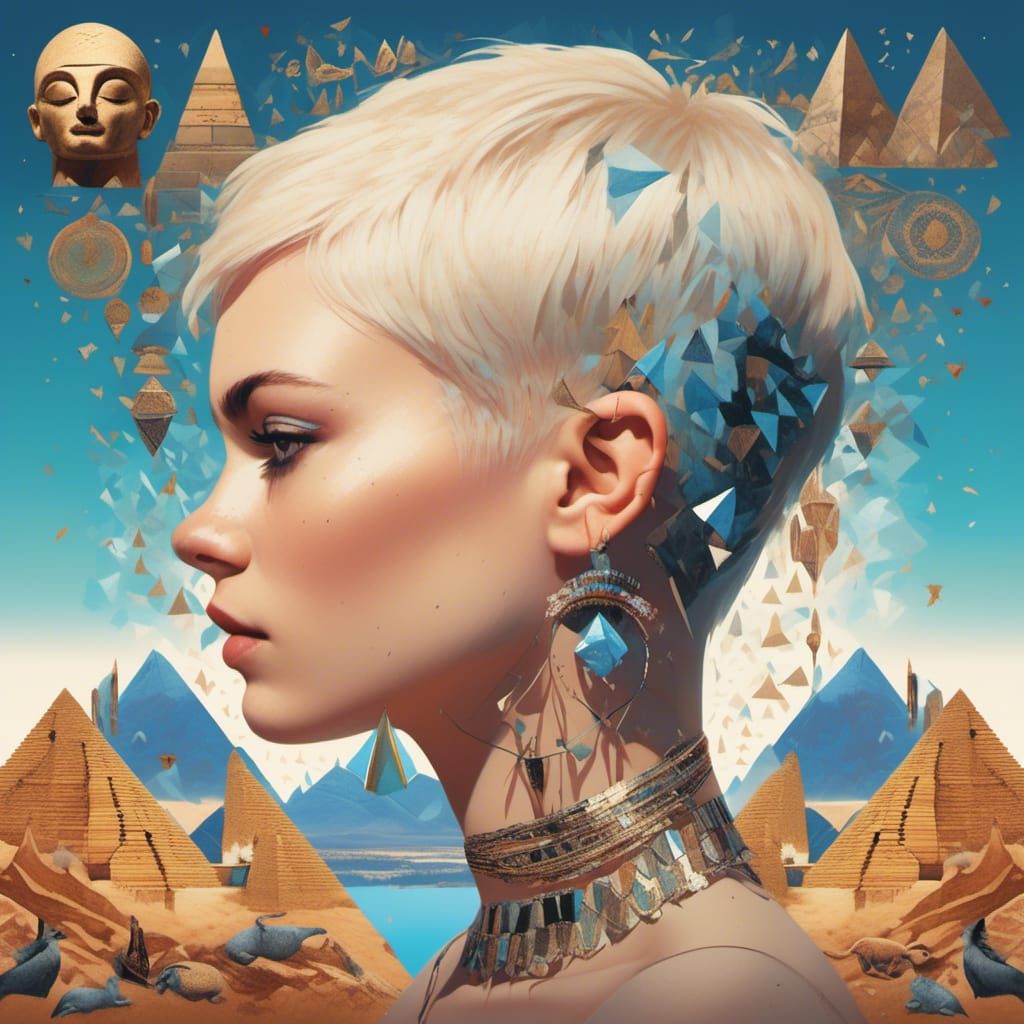 Punk Woman Double Exposure with Egyptian Art