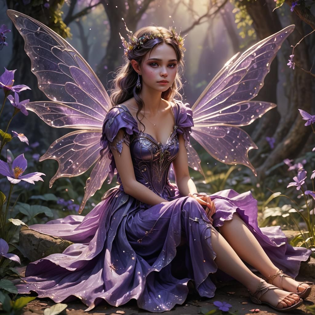 Dreamy Fairy in Purple, Detailed Matte Painting