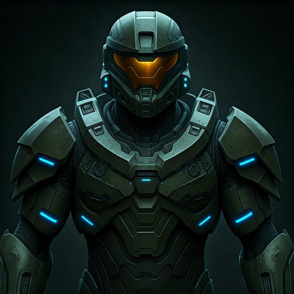 Dark Sci-Fi Power Armor with Neon Accents