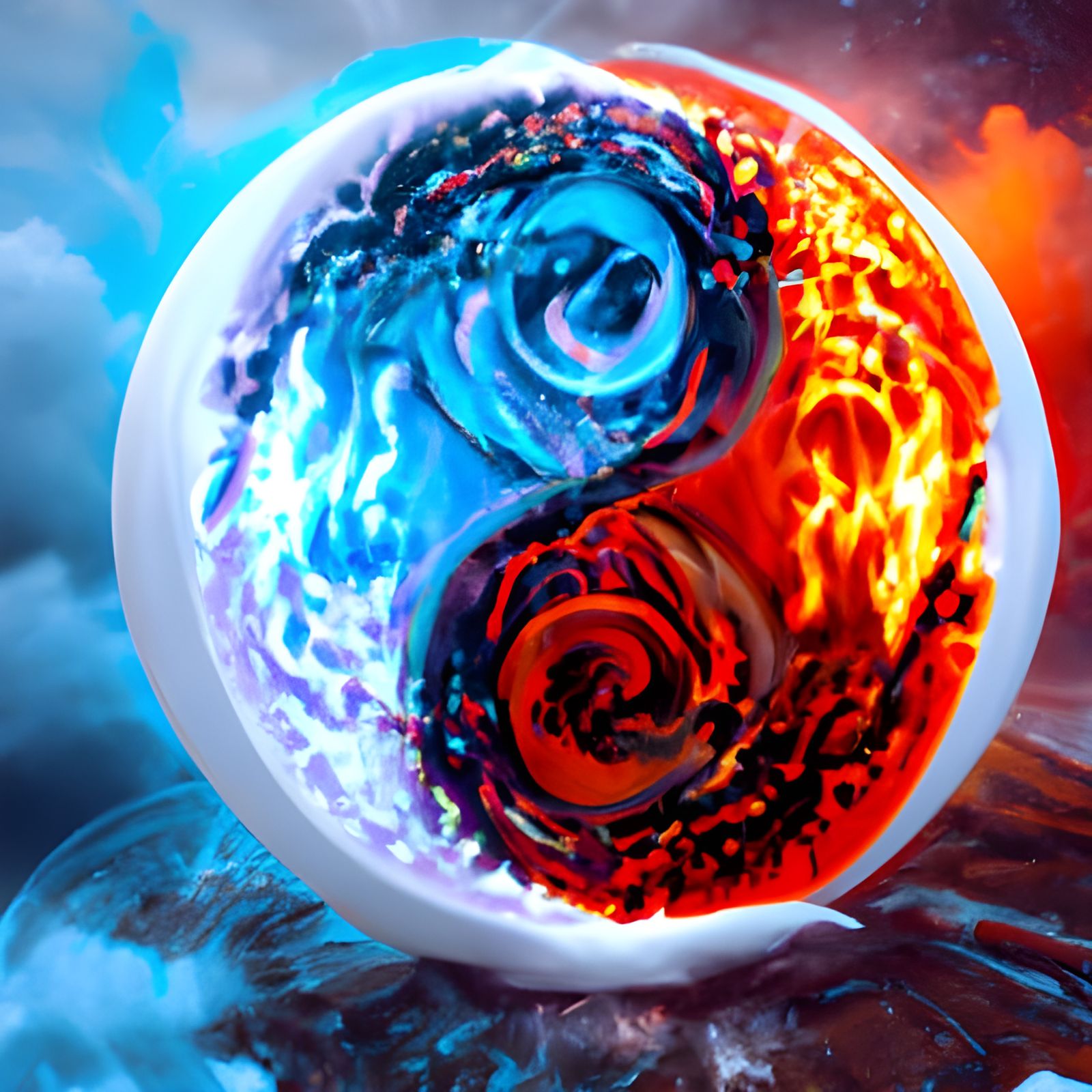 Ice and Fire Yin Yang: Fantasy Concept Art
