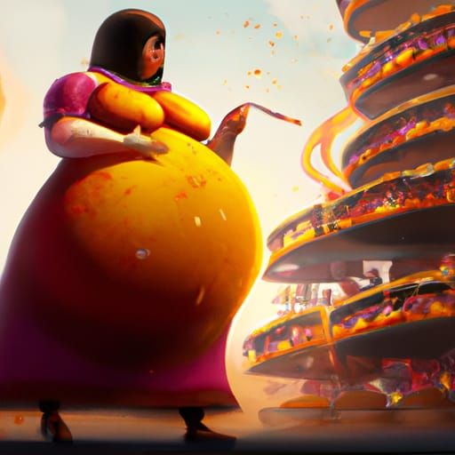 Detailed Painting of a Woman Enjoying Food