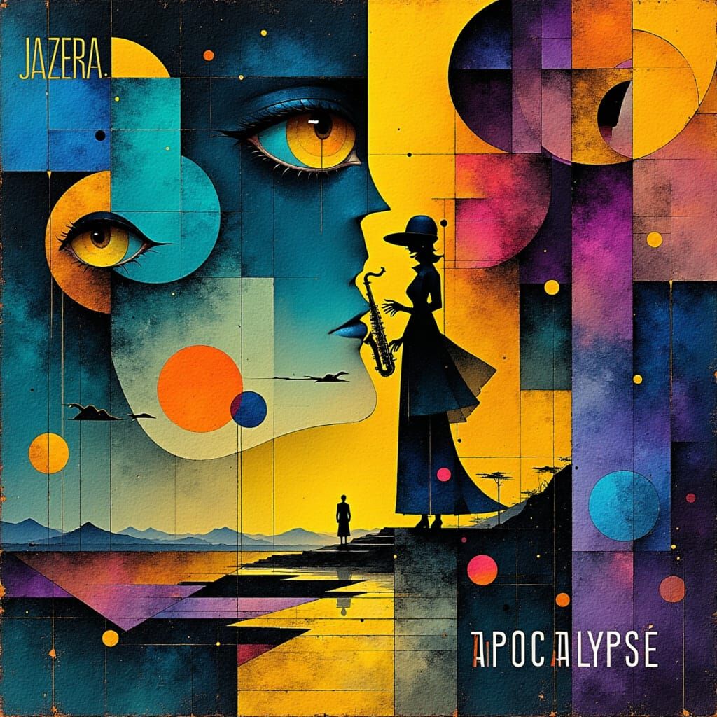 Abstract Jazz Album Cover with Futuristic Instruments