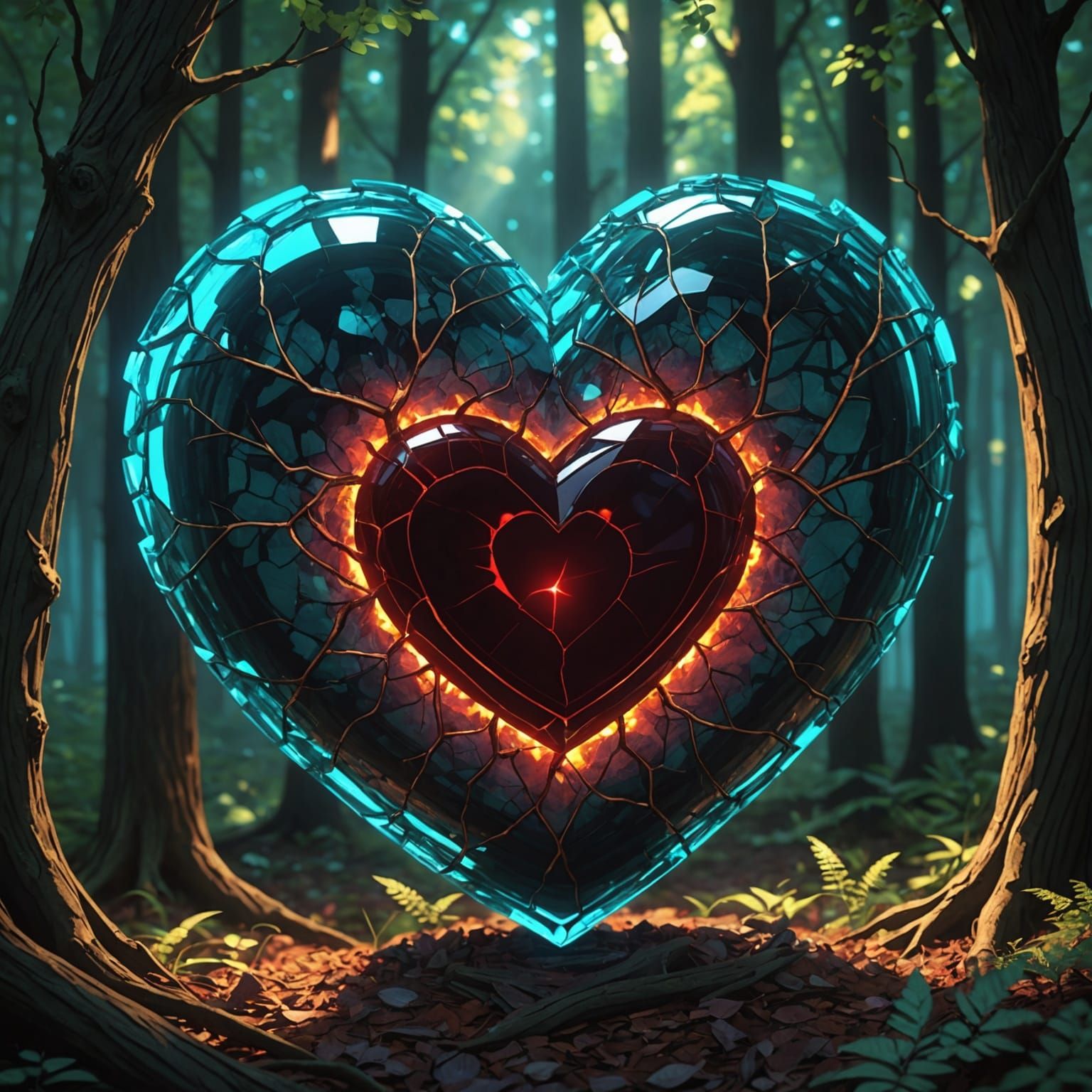 Cyan Garnet Heart in Forest, Anime Art