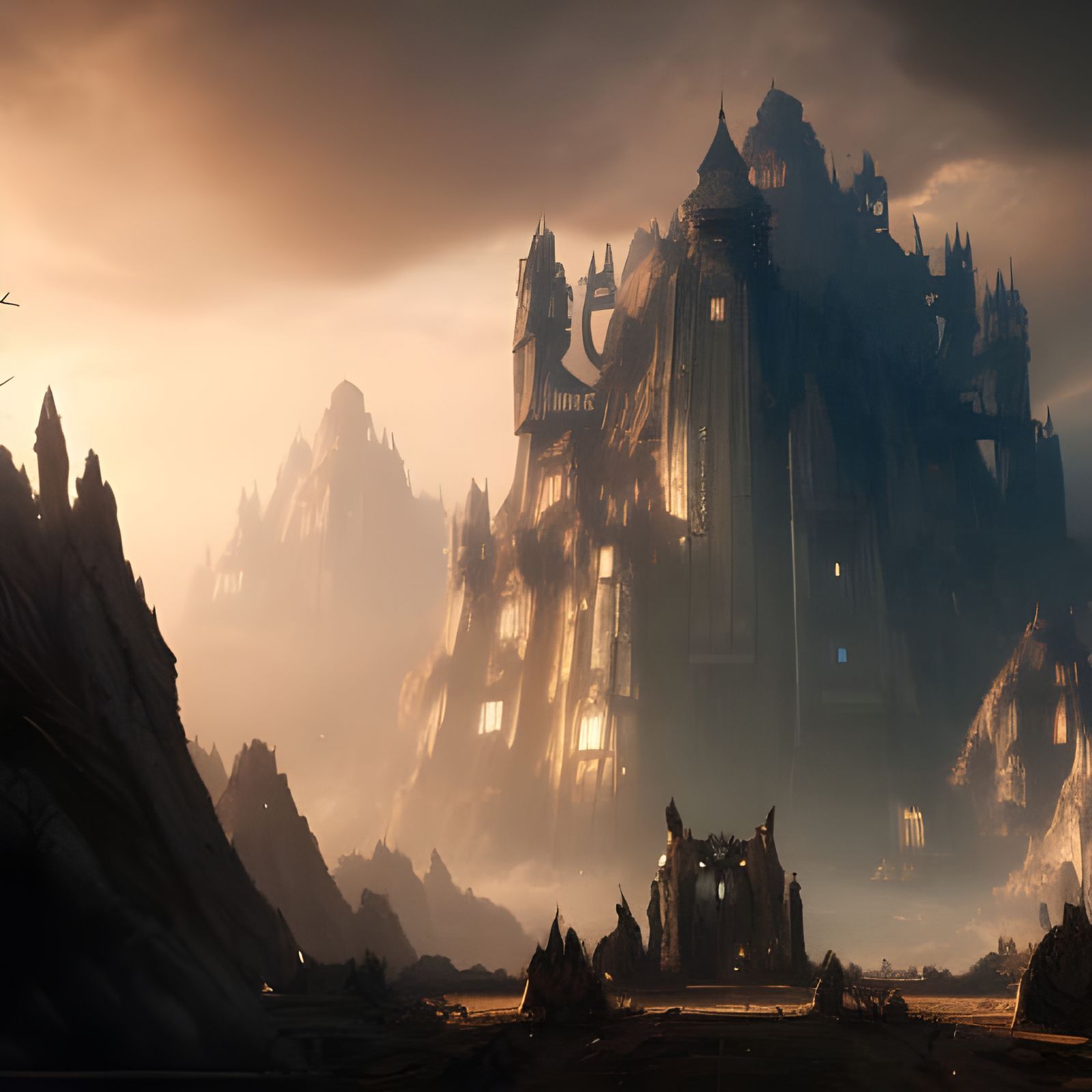 Epic Mountaintop Prison in a Fantasy Landscape