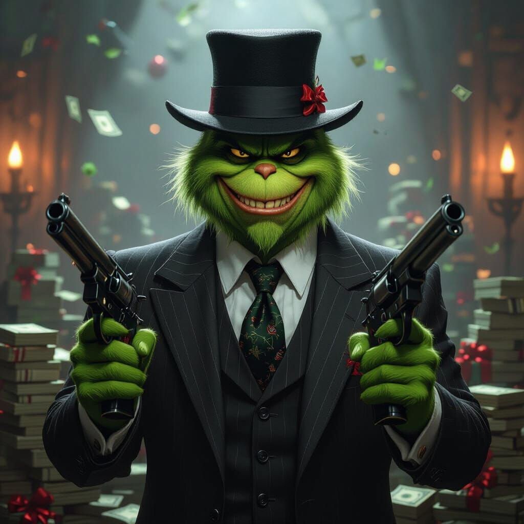 Grinch Mafia Boss with Pistols and Money