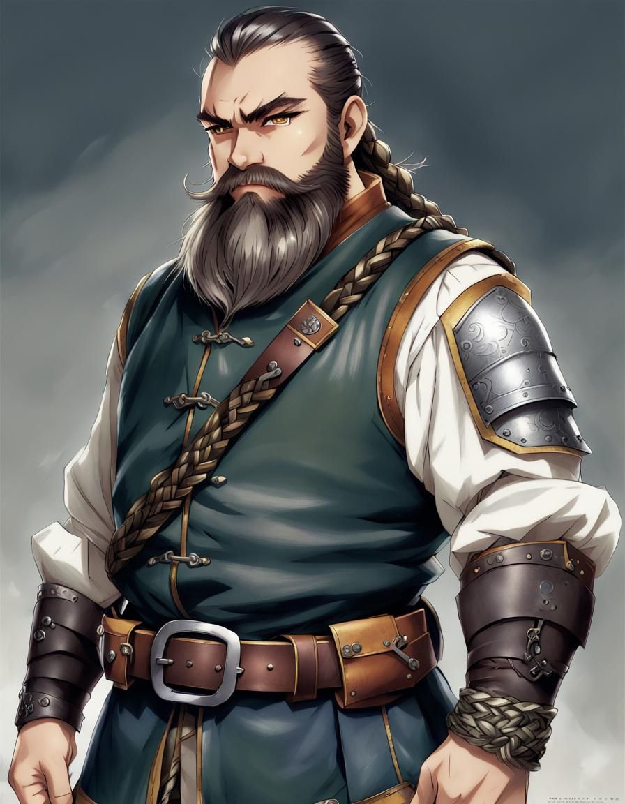 LotR Dwarf with Braided Beard in Anime Style