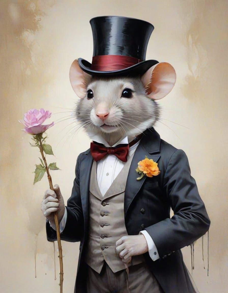 Formal Mouse in Elegant Watercolor Style