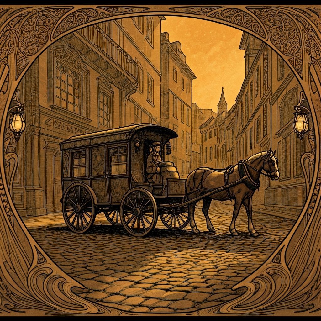 Art Nouveau Milk Cart on Cobblestone Street