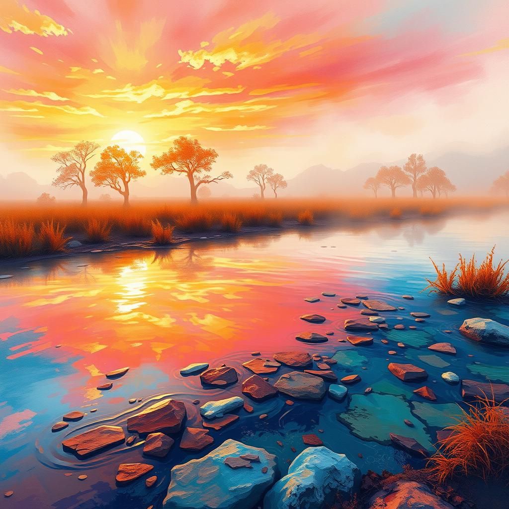 Vibrant Pool of Water as Impasto Painting