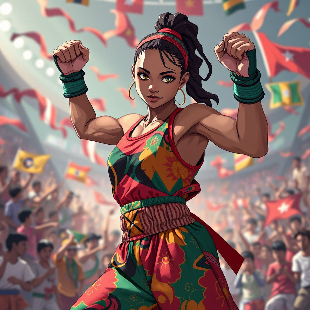 Victorious Guinea-Bissau Fighter in Anime Style