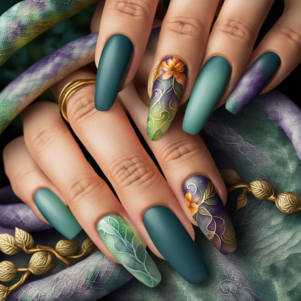 Autumn Watercolor Floral Nail Art in Matte Style