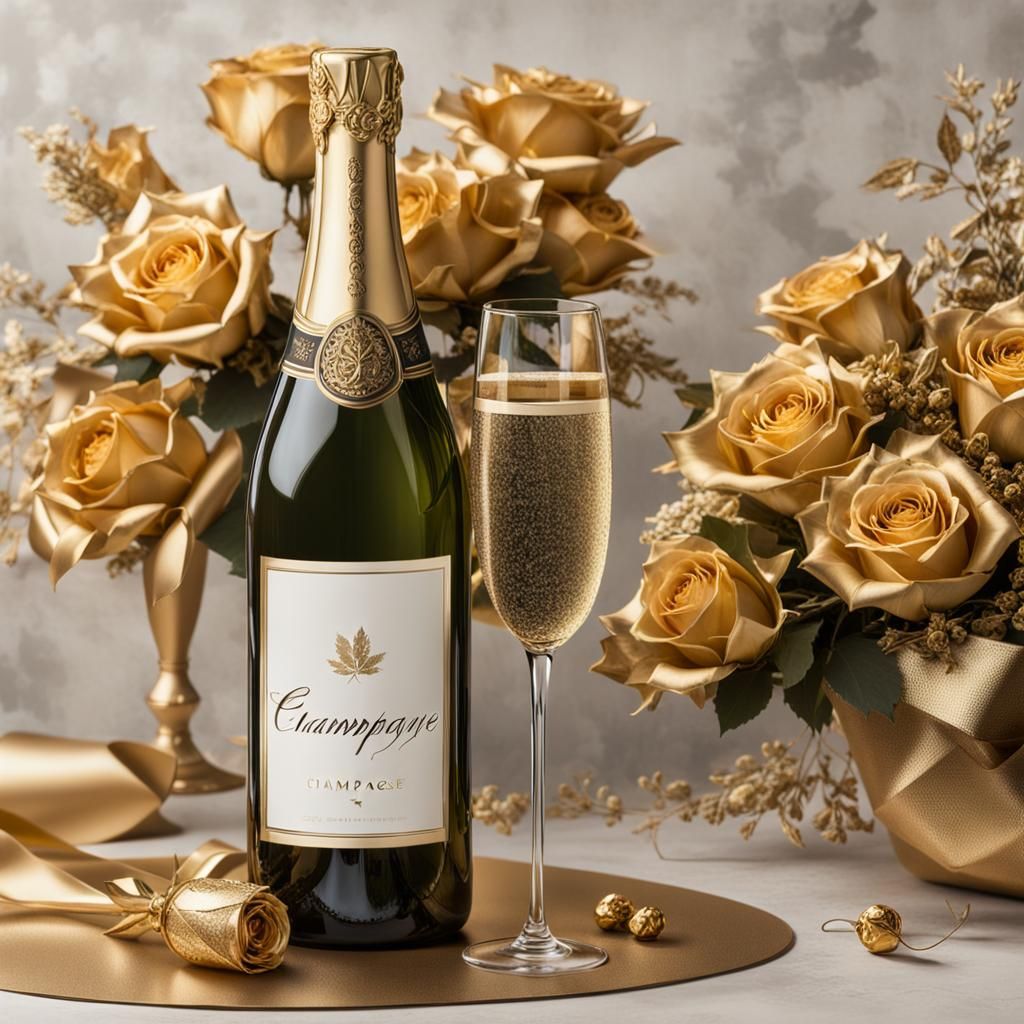 Golden Champagne Celebration Still Life