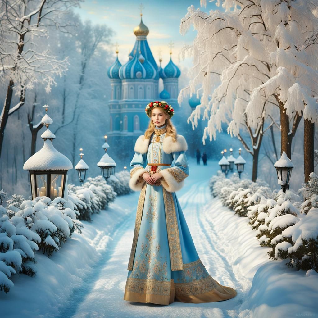 Russian Model in Winter Wonderland: Digital Matte Painting