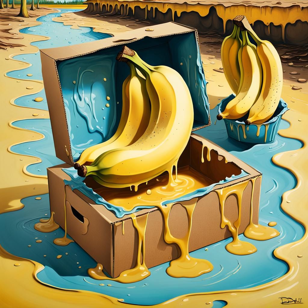 Surreal Melting Banana Box Still Life
