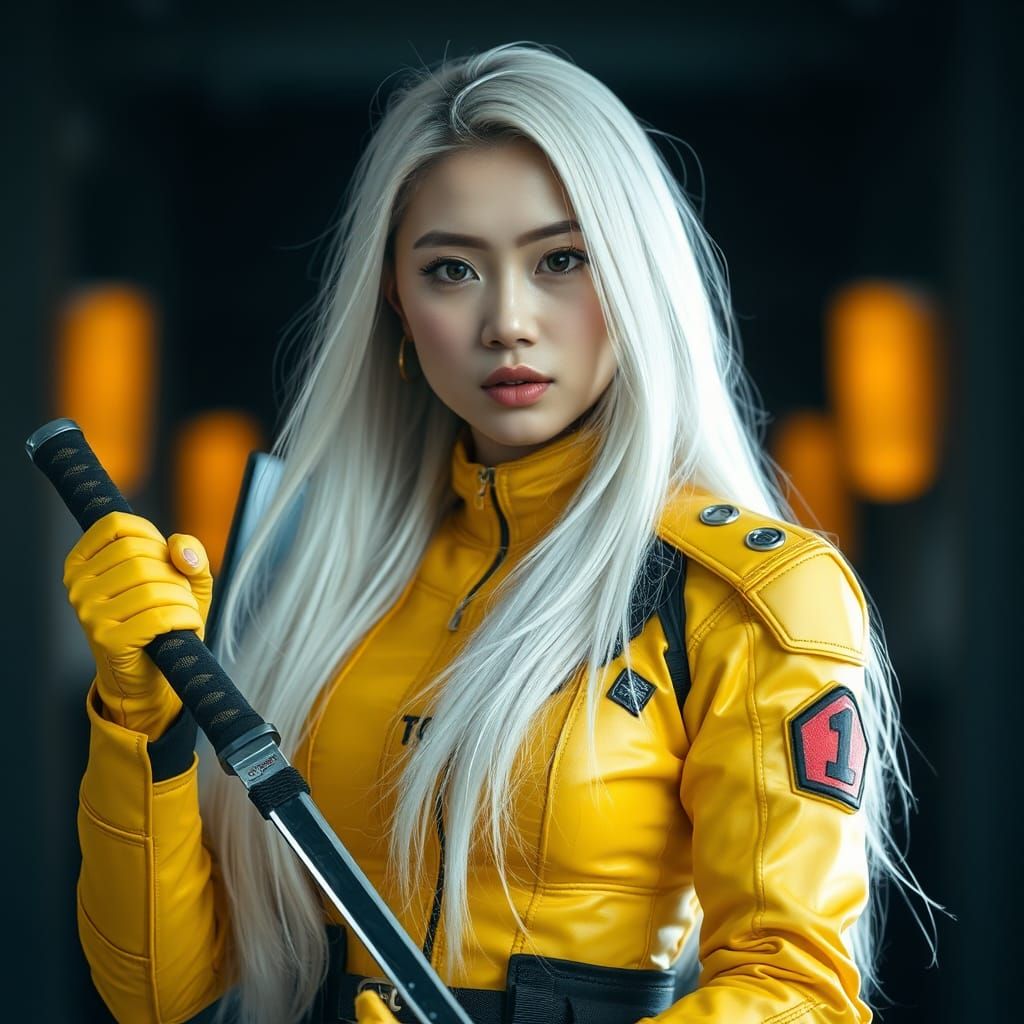 Cyberpunk Asian Woman with Samurai Sword