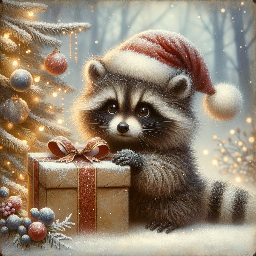 Festive Raccoon Peeks From Giant Christmas Gift