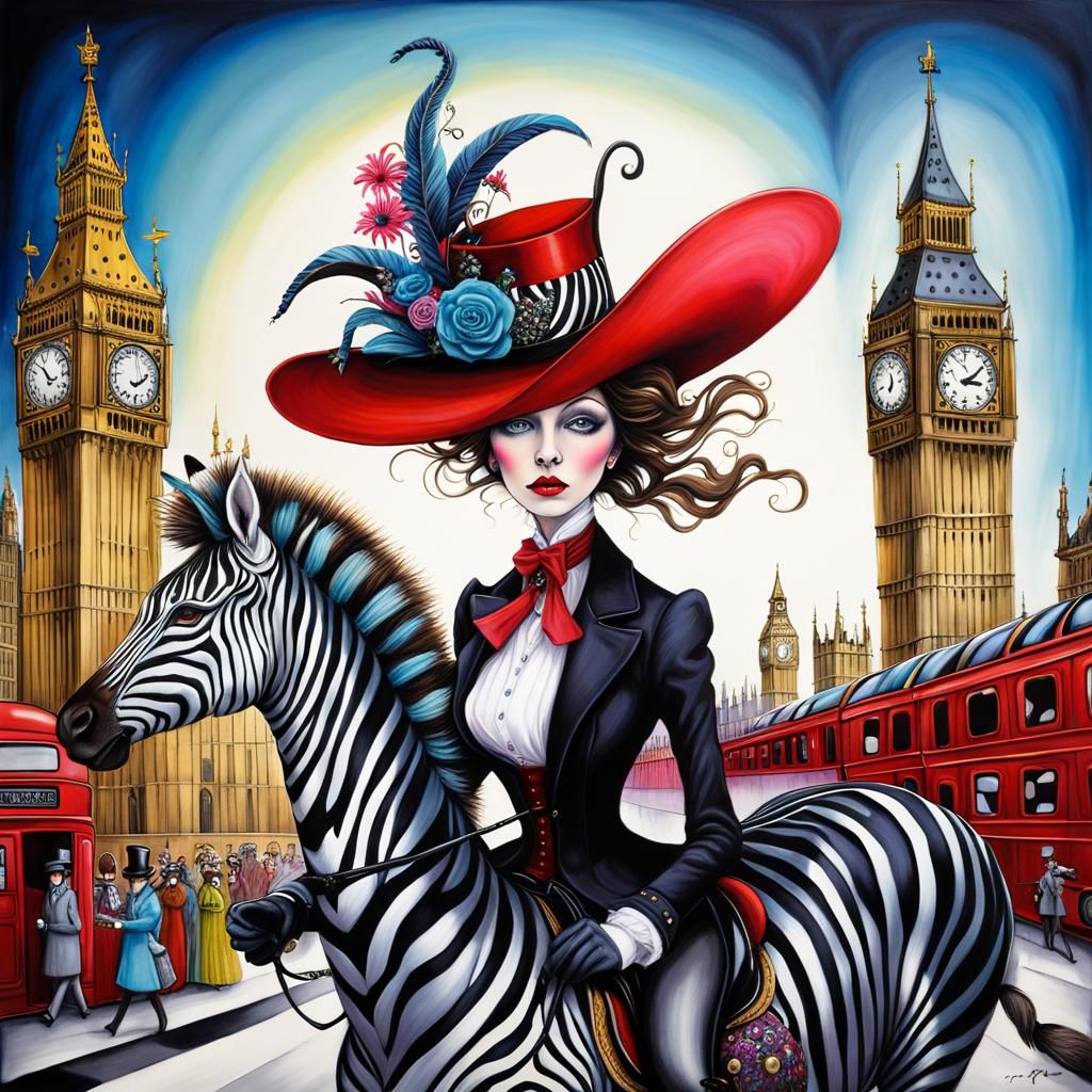 Victorian Woman Rides Zebra Through London Street