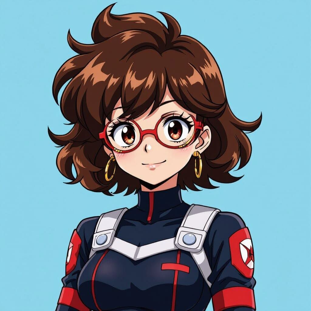 Anime Heroine with Red Glasses in Dynamic Style