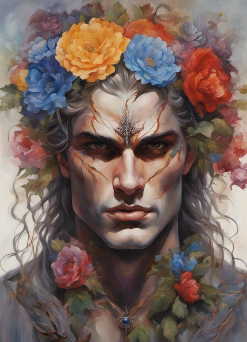 Gothic God of Flowers in Oil Painting Style