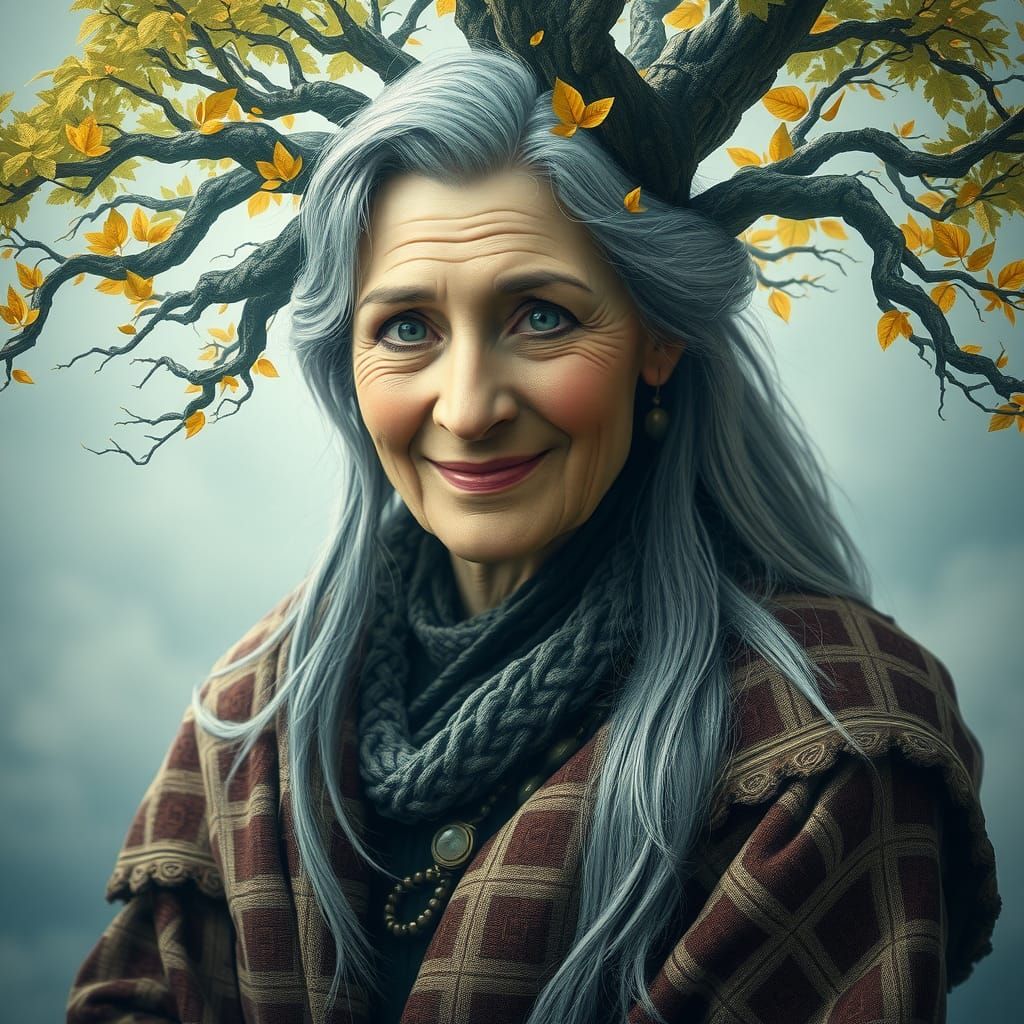 Wise Woman and Wisdom Tree in High-Fantasy Art