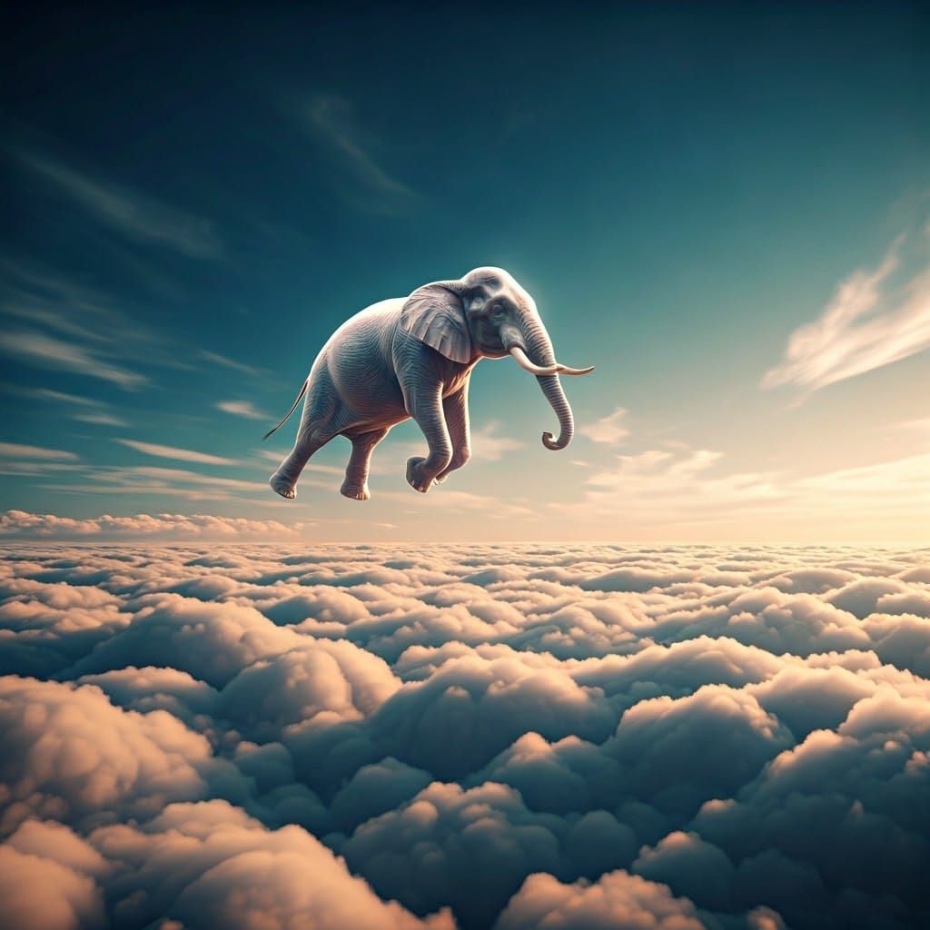 Flying Elephant Soaring Through Luminous Clouds